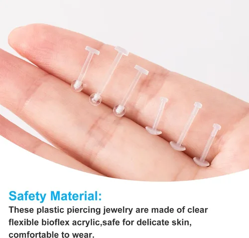 Vista 3 de SmallCat Retenedor de piercing transparente para mujeres y hombres, retenedor de anillos de labios de plástico transparente, retenedores de nariz