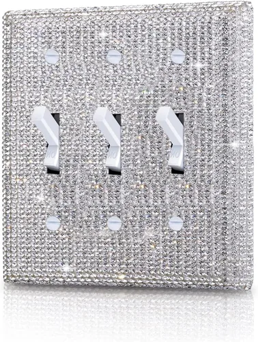 Vista 15 de Diamantes de imitación rosa brillante, placa decorativa para interruptor de luz de palanca simple, placa de cubierta decorativa, cubierta