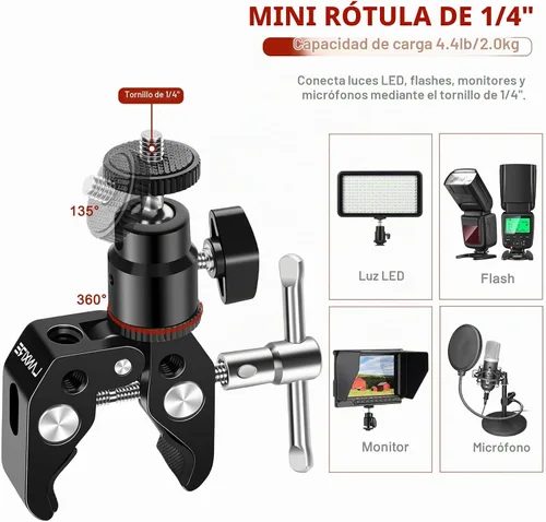 Vista 5 de Pinza de micrófono con cabeza de bola ajustable y tornillo de micrófono, compatible con micrófonos y accesorios de fotografía