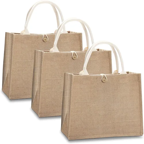 Vista 14 de Bolsas de viaje de yute, juego de 10 bolsas de arpillera, medianas de 14.5 x 6.7 x 10.2 pulgadas, bolsa reutilizable para fiestas, bodas, playa