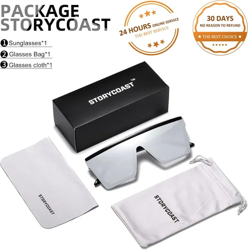 Vista 7 de STORYCOAST Oversized Square Sunglasses for Women Men Fashion Siamese Lens Style Flat Top Shield Shades