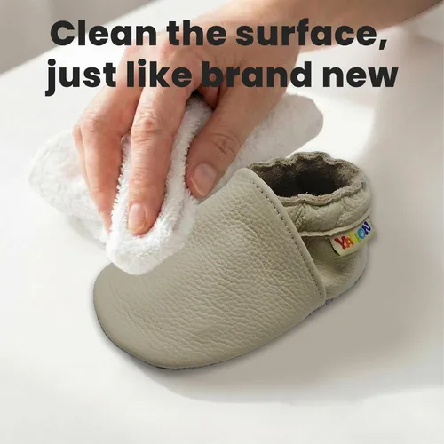 Vista 6 de YALION - Mocasines de cuero suave para bebés, niños y niñas, para gatear y dar sus primeros pasos