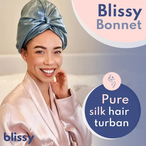 Vista 2 de BLISSY Gorro de seda para dormir para cabello largo y rizado, 100% seda de morera pura 22 momme 6a fibras de alta calidad