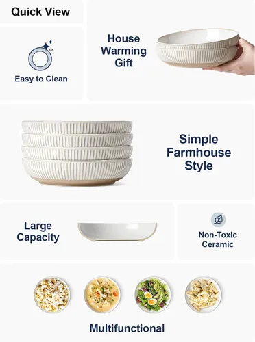 Vista 5 de LE TAUCI Tazones para pasta de 46 onzas, ensaladera grande, cuenco de cerámica en relieve de cerámica para servir frutas, fideos, cena, regalo