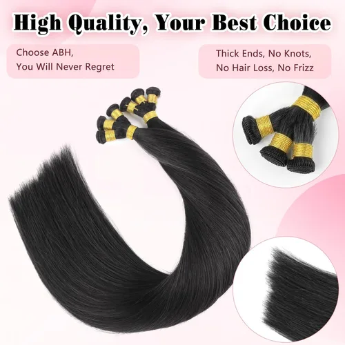 Vista 3 de ABH AMAZINGBEAUTY HAIR Extensiones de cabello humano Remy real para coser, atadas a mano, color negro azabache de 18 pulgadas, para mujer, 1.76 onzas
