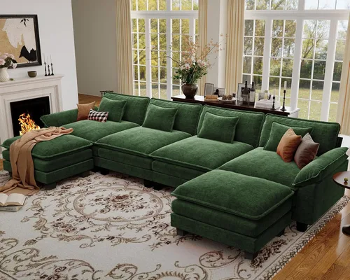Vista 43 de Sofá modular de gran tamaño de 154 pulgadas, cómodo sofá en forma de U con 3 otomanas móviles, sofá moderno de felpilla de 7 plazas para sala