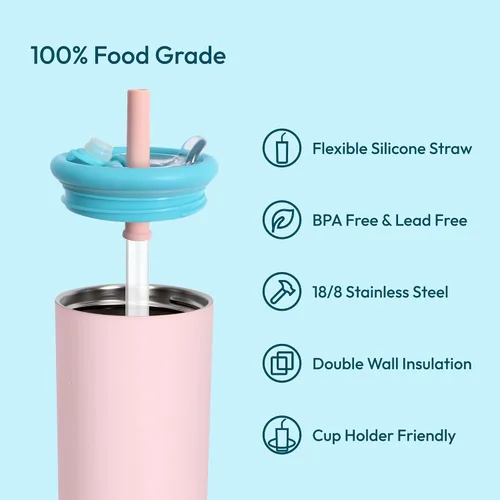 Vista 2 de Vaso de caramelo, botella de agua aislada de acero inoxidable de 25 onzas, tapa 2 en 1 con popote flexible, sin BPA, apto para vasos, apto