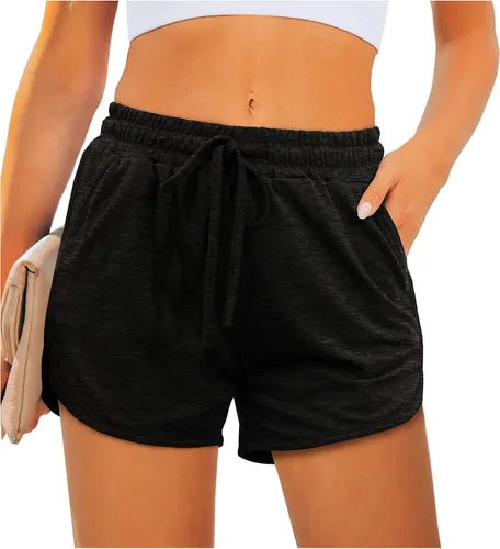 Vista 2 de Aloodor - Pantalones cortos deportivos para mujer con bolsillos y cordón