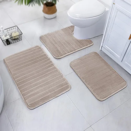 Vista 23 de SWEMSTAR Alfombra de baño de espuma viscoelástica con alfombra de inodoro, tapete de baño absorbente de agua para suelo de baño, antideslizante