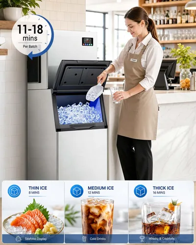Vista 7 de Máquina de hielo comercial, 760 libras/24 horas con contenedor de Gris