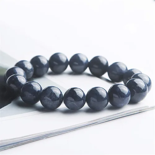 Vista 2 de Pulsera de cuentas redondas de cristal curativo de zafiro natural auténtico, 0.512in