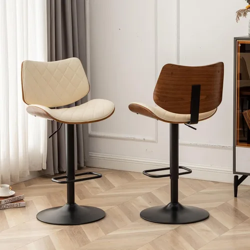 Vista 10 de LUNLING Taburetes de bar giratorios con respaldo y reposapiés, taburetes de mostrador modernos ajustables de mediados de siglo, sillas de bar Beige