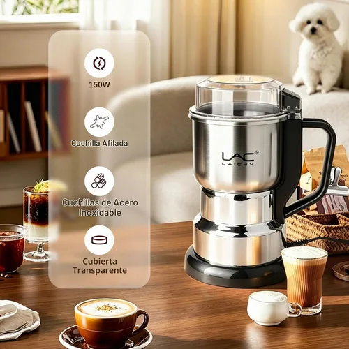 Vista 4 de Molinillo de café eléctrico y molinillo de especias, molienda rápida de 150 W con cuchillas de acero inoxidable, incluye cepillo de limpieza