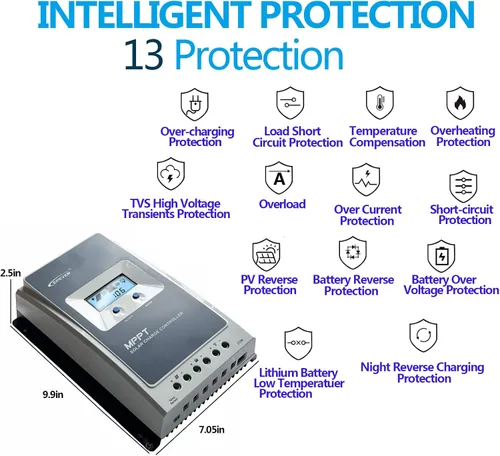 Vista 5 de EPEVER 40A 12/24V Auto Identificar MPPT Controlador de carga solar con control remoto de pantalla LCD Parámetros ajustables y sensor de temperatura