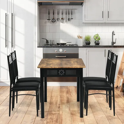 Vista 9 de COSTWAY Juego de mesa de comedor de 5 piezas, juego de mesa de cocina moderno para 4 personas, mesa rectangular de 42 pulgadas con 4 sillas