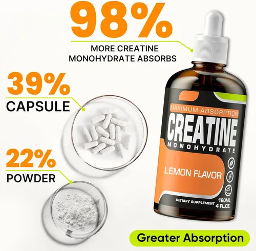 Vista 8 de Monohidrato de creatina, creatina líquida para masa muscular, fuerza, glúteos, glúteos y resistencia, creatina para mujeres y hombres con colágeno