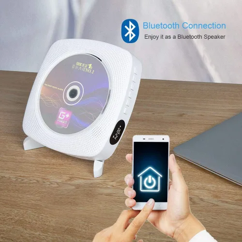 Vista 2 de Reproductor de CD, altavoz de alta fidelidad Bluetooth, reproductor flash USB, caja de audio de entrada de línea AUX, radio FM, portátil, montaje