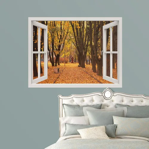 Vista 18 de IDEA4WALL Murales de pared para dormitorio, vista de ventana falsa, bosque, papel tapiz extraíble, calcomanías de pared para despegar y pegar, 24 x