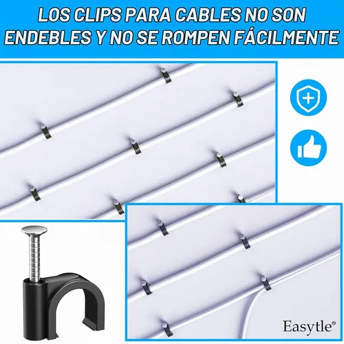 Vista 6 de 400 clips de cable negros de 4/6/8/0.394 in, clips de cable de clavo en clips de cable, pinzas de cable coaxiales, clavos de cable para gestión