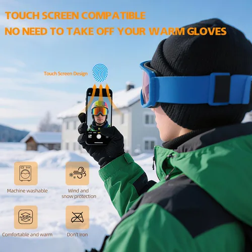 Vista 5 de Guantes de invierno para hombres y mujeres, guantes cálidos con pantalla táctil, adecuados para esquí, conducción, ciclismo, senderismo, clima frío