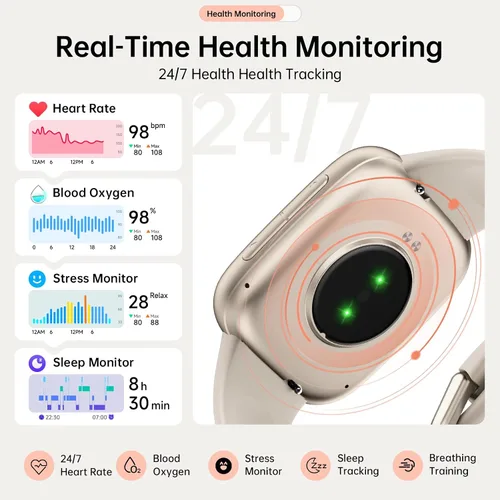 Vista 4 de Relojes inteligentes para mujeres y hombres, reloj inteligente AMOLED HD de 1.85 pulgadas para iPhone Android, resistente al agua 3ATM, llamadas