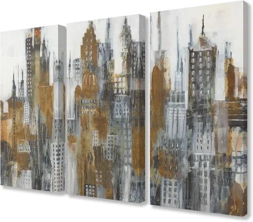 Vista 4 de Stupell Industries Ocre - Placa de pared de tríptico con diseño de paisaje urbano, 3 piezas cada una de 11 x 17 pulgadas, multicolor