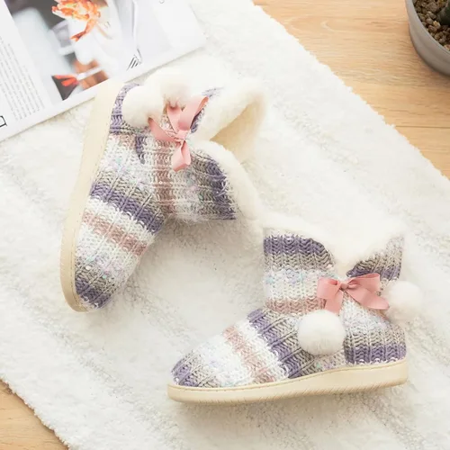 Vista 5 de Botas tipo pantufla para mujer, forro de felpa de punto, zapatos de casa de invierno, espuma viscoelástica