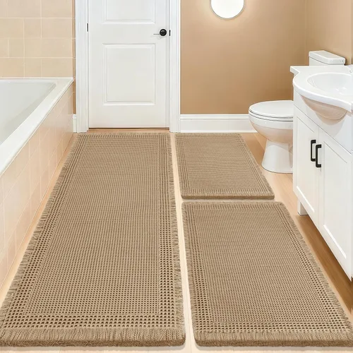 Vista 49 de Tapete de baño con diseño de gofre, moderno, bohemio, absorbente, antideslizante, ultrasuave, lavable a máquina, con letra de baño, dormitorio