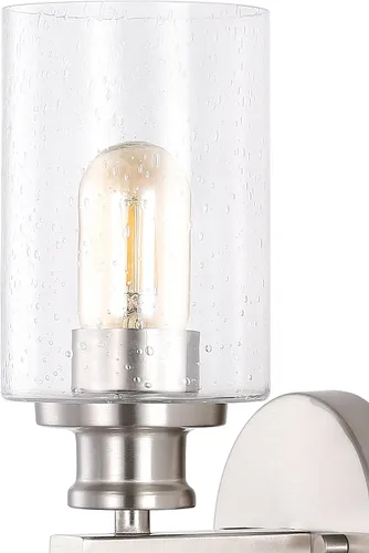 Vista 7 de JONATHAN Y Aplique de pared LED de níquel de 16.5 pulgadas, lámpara de tocador moderna de granja con pantalla de vidrio sembrado, accesorio