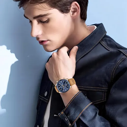 Vista 4 de BENYAR - Relojes para hombre, cronógrafo de cuarzo, marca de lujo, impermeable, relojes de pulsera de cuero marrón a la moda para hombres