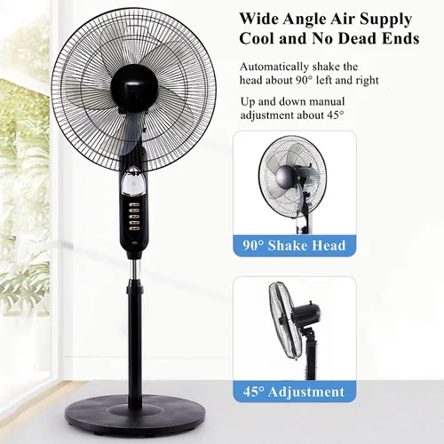 Vista 3 de Ventilador de panel solar portátil, ventilador de pedestal solar de 16 pulgadas con luz LED y puerto USB, ventiladores oscilantes de pie de 3