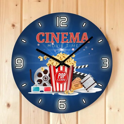 Vista 5 de The Geeky Days Movie Time Popcorn Filmstrip Clapboard Tickets Reloj de pared silencioso Diseño moderno Amantes de la película Decoración del hogar
