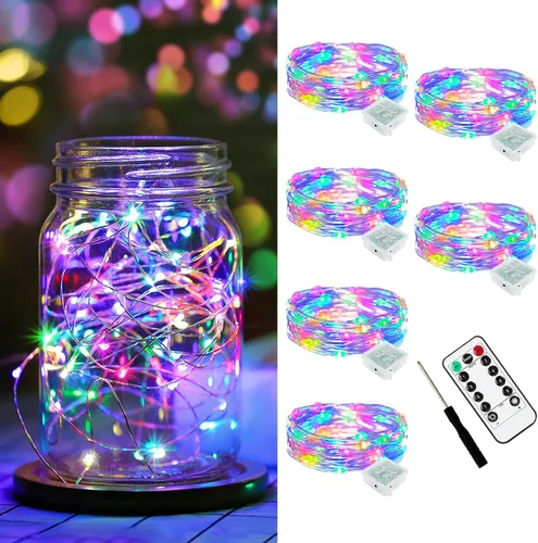 Vista 59 de AIKEI Paquete de 12 luces LED de hadas que funcionan con pilas, guirnaldas de luces impermeables de 7 pies, 20 luces LED de luciérnagas estrelladas