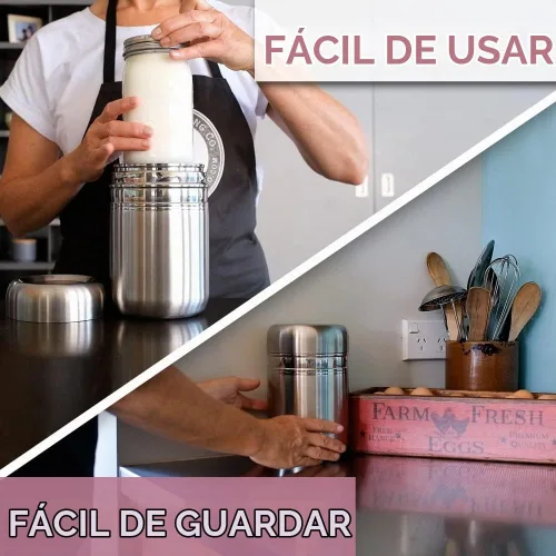 Vista 4 de Yogur de acero inoxidable con tarro de vidrio de 1 cuarto de galón y libro completo de recetas para hacer más de 12 yogures caseros fáciles de usar