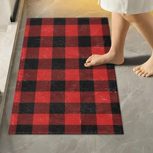 Vista 44 de Tapete de baño a cuadros de tablero de ajedrez, suave, absorbente, lavable, tapete de baño para piso de baño, tapete de baño antideslizante