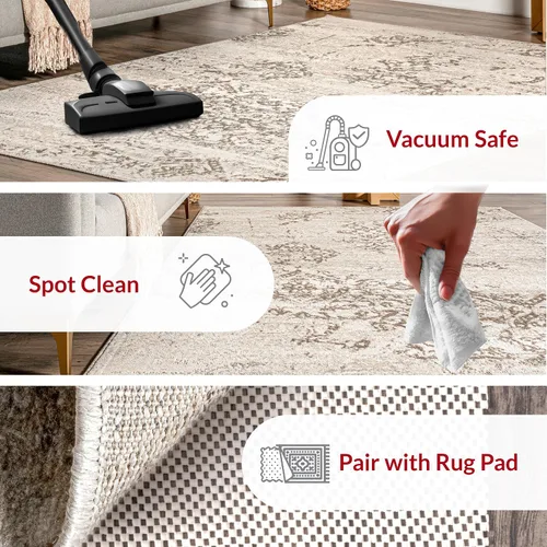 Vista 3 de nuLOOM Freja Faded - Alfombra floral redonda, 5 pies, color beige