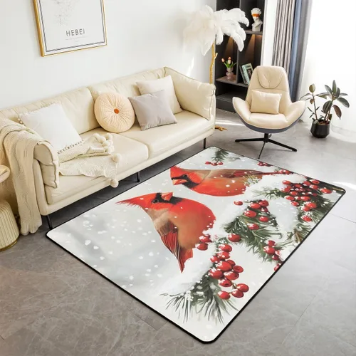 Vista 19 de Erosebridal Alfombra de área de Feliz Navidad para niños, cardenales rojos, alfombra de sala de estar, 3 x 5 mas, alfombra decorativa de cabaña