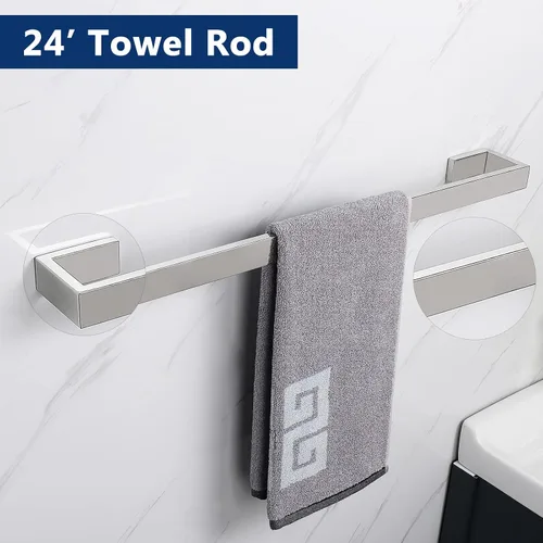 Vista 3 de NearMoon Juego de 4 accesorios de baño de acero inoxidable 304 - Toallero de 24 pulgadas + soporte para toallas de mano + soporte para papel