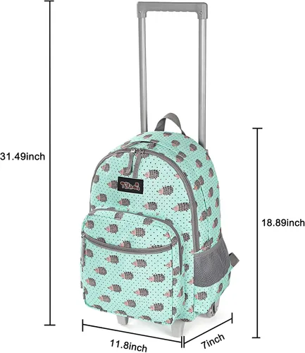 Vista 7 de Tilami Mochila rodante de 18 pulgadas con doble asa con bolsa de almuerzo con ruedas para niños