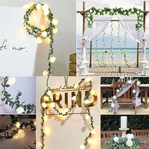 Vista 8 de VIPMOON Guirnalda de luces artificiales de 20 LED de 10 pies, funciona con pilas, con control remoto, tira de luces blancas cálidas impermeables