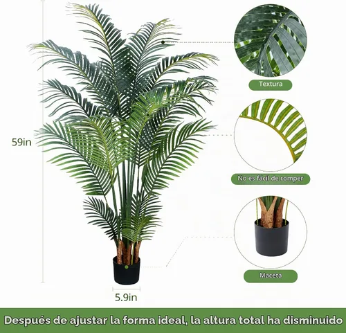 Vista 5 de Yepdin Planta artificial de palma tropical – Árbol artificial de 5 pies con maceta de plástico para oficina y decoración del hogar, plantas altas