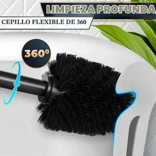 Vista 7 de Juego de escobilla y soporte de inodoro negro, cepillo limpiador de inodoro