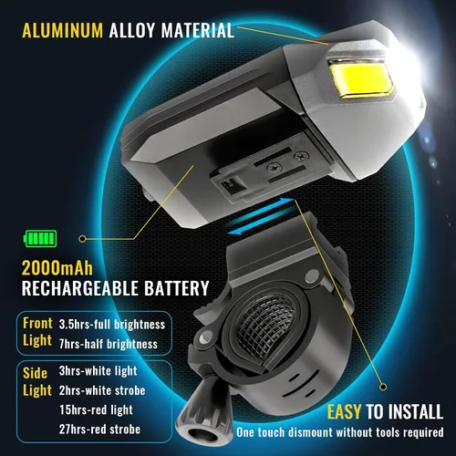 Vista 5 de Easymaxx Juego de luces para bicicleta, luces recargables para bicicleta delantera y trasera, potente faro de bicicleta impermeable, fácil