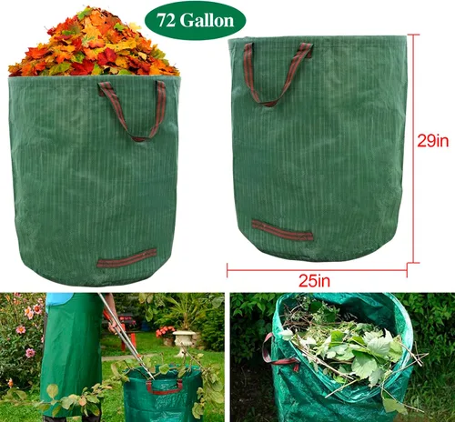 Vista 2 de Bolsa de jardín de 72 galones, plegable, reutilizable, resistente, bolsas de basura para césped, patio, hojas, desechos, bolsas de jardín