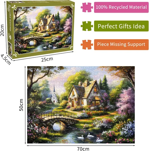Vista 2 de Hermosos rompecabezas de cabaña de 1000 piezas para adultos, pintorescos rompecabezas de iglesia de 1000 piezas para adultos Large Poster