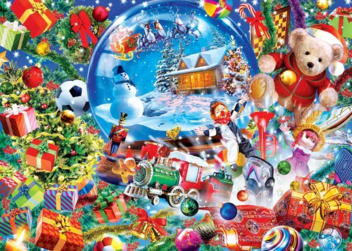Vista 2 de Masterpieces Rompecabezas navideño de 500 piezas con purpurina, sueños de globos de nieve, 15 x 21 pulgadas