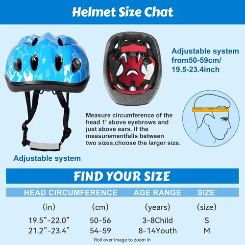 Vista 5 de Casco ajustable para niños de 5 a 16 años, equipo de protección con coderas, rodilleras y muñequeras para multideporte, patinaje, bicicleta