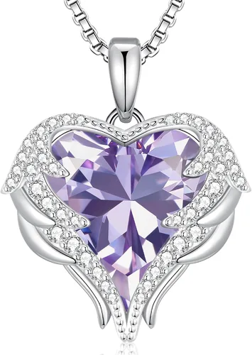 Vista 15 de CDE Angel Wings Heart Birthstone Pendant Necklace Gift for Women Negro-01&07-Piedra natal roja rubí
