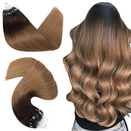 Vista 18 de Hairro Micro Loop - Extensiones de cabello humano microenlaces de microperlas de cabello Remy para mujer, reflejos degradados, fusión fría, micro