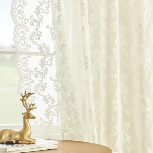 Vista 14 de Cortinas de encaje floral victoriano transparentes - 45 pulgadas de largo, 2 paneles, bolsillo para barra de cocina estilo cafetería, filtro de luz